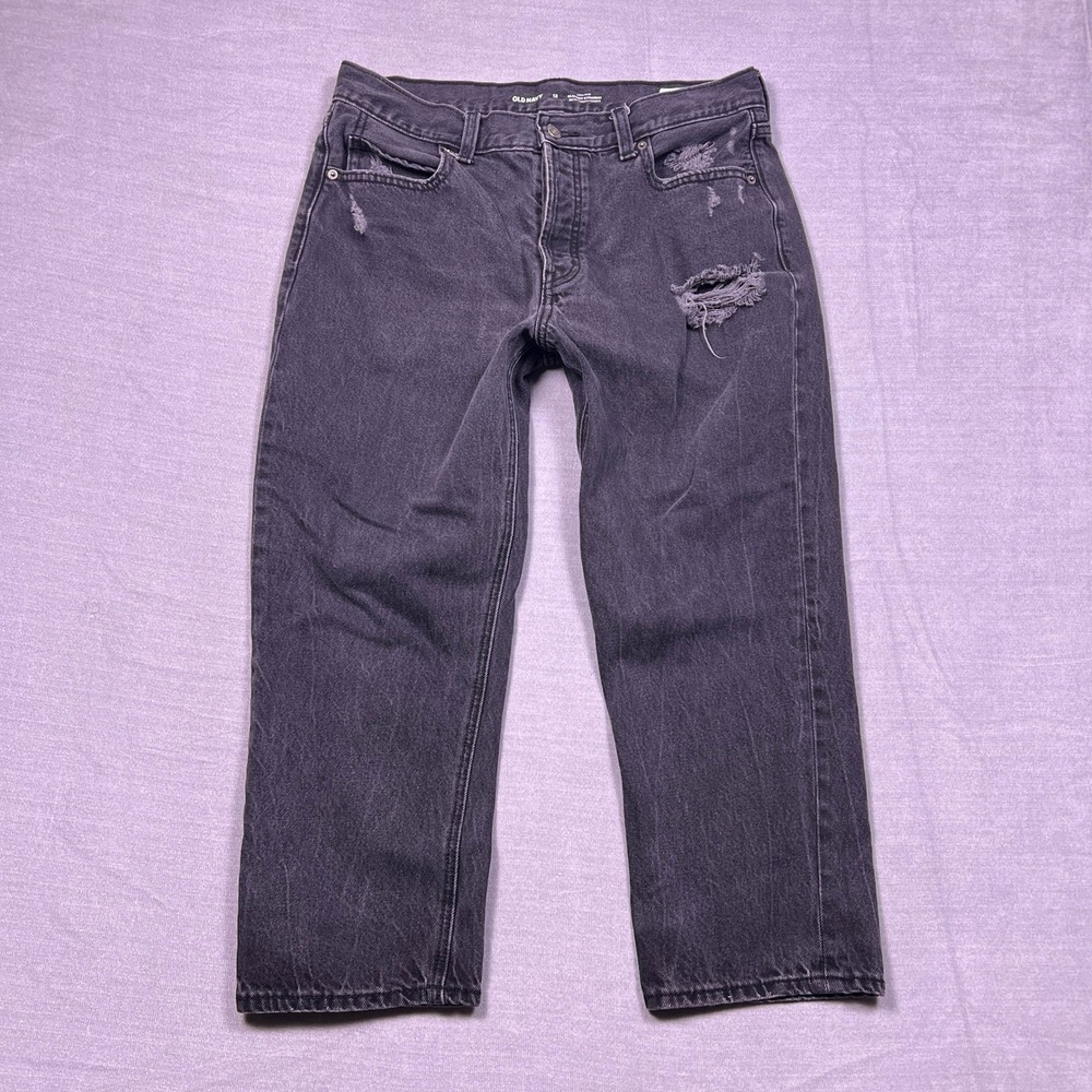Old Navy High Rise Slouchy‎ Straight Jeans Black Distressed Women Size 12